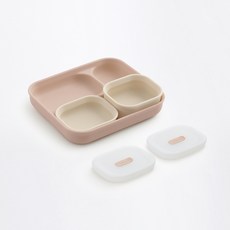 TACKAON 123 3格飯湯碗組, 1套, 餐盤 + 飯碗 + 湯碗, 米粉色(餐盤), 象牙白(飯碗, 湯碗)