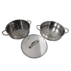 直角雙層湯蒸鍋 優質不鏽鋼 蒸格直徑27.5cm、雙層高度15cm(±5%), 28cm, 1個