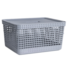 OU Grid 附蓋收納籃 PP OCEAN材質, M(28 x 22 x 15.2cm), 灰色, 1個