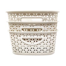 GINII 基尼 北歐編織系列 收納籃 Set 3個 象牙白 容量4L 聚丙烯PP材質, S(27.9 x 18.8 x 8.9cm), 1組