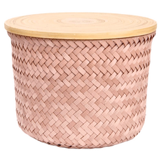 Handedby Wonder編織圓形附蓋籃, 粉色, 1個