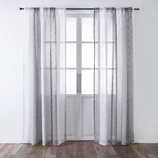 HOLA 和樂家居 艾禮思條紋緹花落地窗紗 1個, 礫石灰