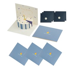 Inp 生日蛋糕立體卡片組 B 微笑 15 x 13 cm, 5套, 海軍藍(信封), 隨機出貨(貼紙)