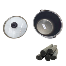 大富 遠紅外線 備長炭厚釜鍋 附鍋蓋 提把式 不沾鍋 台灣製造, 22cm, 1組