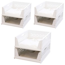 가쯔 오픈 슬라이딩 수납정리 리빙 폴딩박스, 화이트, 6개