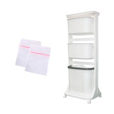 SCHWARZ KOREA 移動式3層洗衣籃+洗衣網袋 2入, 白色, 1組