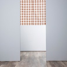 HOLA 和樂家居 素色棉麻紗織格子短門簾 0.2kg, 咖色