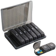 한봄누리 휴대용 요일별 일주일 알약 케이스 블랙 + 블랙, 1개