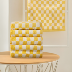 코멧 홈 부드러운 선염 코튼 체크 호텔수건 세면타월 180g, 옐로우, 5개