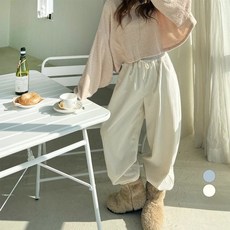 NANING9 女款Oconb鬆緊束口褲, 乳白色