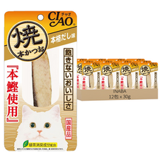 INABA CIAO 啾嚕 燒本柴魚魚柳條 綠茶消臭成分配合 土佐清水港直接輸送 新鮮 肉質柔軟 方便吞食, 高湯風味, 30g, 12包