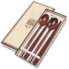 INHYUN Gongbang 高級天然漆基本款木筷匙組, 湯匙 2支 + 筷子 2雙, 棕色, 1套