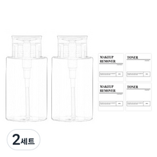 newnlook 按壓式浴室分裝瓶 卸妝液空瓶 100ml x 2入 + 卸妝液 2入 + 化妝水標籤 2入 套組, 2套, 透明(空瓶)