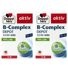 Doppel herz 德之寶 全日B群EX緩釋錠 含600mg葉酸 德國原裝進口, 45錠, 13.7g, 2盒