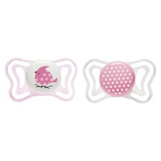 chicco 舒適哺乳 輕量透氣安撫奶嘴 中 款式隨機, 6-16個月, 甜心粉, 2個
