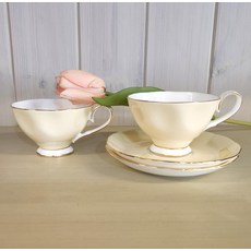 CHAMORE 素色金邊咖啡杯碟組, 奶油, 1套