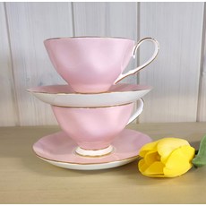 CHAMORE 素色金邊咖啡杯碟組, 粉色的, 1套