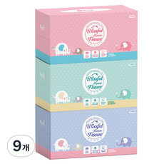 복이많은집 코끼리 천연펄프 미용티슈 250매 2겹, 1개입, 9개