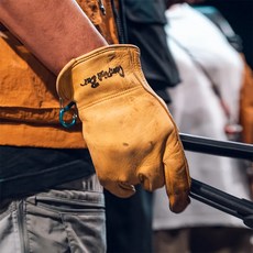 Camping Bar 牛皮真皮工作手套，M/L/XL, 黃色, 1雙