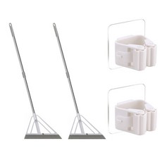 濕氣唰唰4層矽膠掃把+掛勾組, 白色 灰色, 2套
