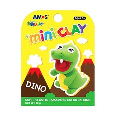 AMOS 阿摩司 4色迷你主題罐裝黏土, 恐龍, 30g, 1罐
