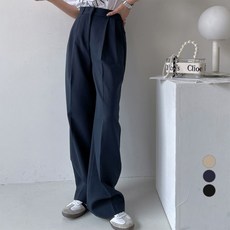 Tteugaejin 女用人造絲抓褶寬版Renes西裝褲