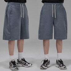 팬쇼 리즈 스냅 원턱 와이드 버뮤다 트레이닝 밴딩 반바지