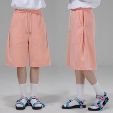 팬쇼 리즈 스냅 원턱 와이드 버뮤다 트레이닝 밴딩 반바지