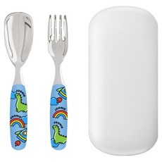 주니 유아용 올스테인레스 스푼 + 포크 + 케이스 세트, 블루, 1세트