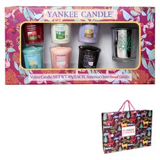 YANKEE CANDLE 祈禱蠟燭禮盒7件組 附購物袋, 黑櫻桃/清爽棉/檸檬薰衣草/仲夏夜香/粉紅沙/巴拿馬微風, 銀樹薄荷綠