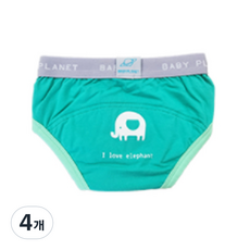 베이비플라넷 밤부 배변훈련팬티 아이 러브 엘리펀트, 그린, 4개