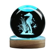 ALL SPLENDID 海馬 水晶球 6cm + USB七彩實木燈座 7 x 2cm