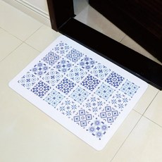 森呼吸矽藻土 特大版 花磚印象超薄矽藻土地墊, 藍調冰晶, 1個