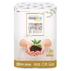 쿠팡베이직 네추럴 3겹 천연펄프 롤화장지 30m, 30개입, 1개