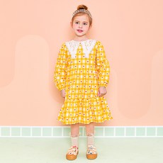 WALTON kids 女童款蕾絲格紋連身裙