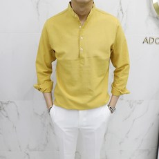 아도르클래식 남성용 통기성 8컬러 여름 린넨 헨리넥 셔츠