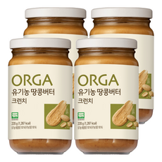 올가홀푸드 100% 유기농 땅콩버터 크런치, 220g, 4개