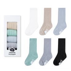 JumpingChickpea 嬰幼兒長版羅紋襪6件組 + 禮物包裝套組