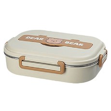 Mega 莫蘭迪新色 304不鏽鋼可愛奶茶色小熊五格便當盒 28 x 20 x 7.5cm, 小五格奶茶熊, 1個