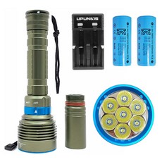 미나티 전문가용 7구 충전식 수중 랜턴 LED 후레쉬 J46 + 5000mAh 풀세트, 1세트, 카키