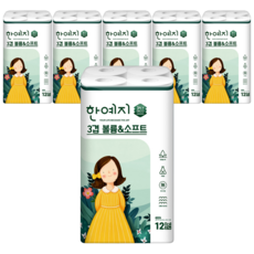 Hanyeji 三層柔軟捲筒衛生紙, 27m, 12捲, 6袋