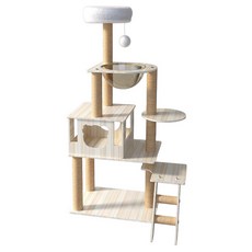 毛皇上 頂天立地貓爬架 原木A款 Y-1, 天然麻繩色 + 木紋色, 1組