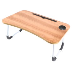 快樂小島 床上折疊小桌 大, 杯架設計, 凹槽設計, 有效防水防污, 胡桃木