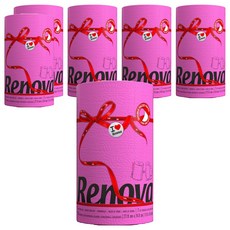 Renova 廚房紙巾 粉紅色, 120張, 6捲