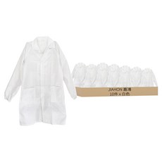 JIAHON 嘉鴻 長袖大衣國民領拉鍊無塵服 直紋, 白色, 10件