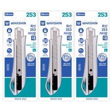 WHASHIN 253 美工刀 KN-253 大 18mm, 銀色, 3個