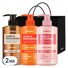 KUNDAL 昆黛爾 洗髮精 + 沐浴乳 + 身體乳液 禮盒3件組 黑色C套組 伊蘭伊蘭, 2套