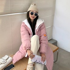 PEONIST 女款假兩件連帽長版保暖鋪棉外套