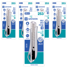 WHASHIN 253 美工刀 KN-253 大 18mm, 銀色, 5個