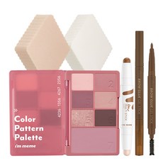 i'm meme 綜合彩妝4件組 冷色調, 1組, 眼頰盤+雙頭修容打亮筆+眉膠筆+粉撲